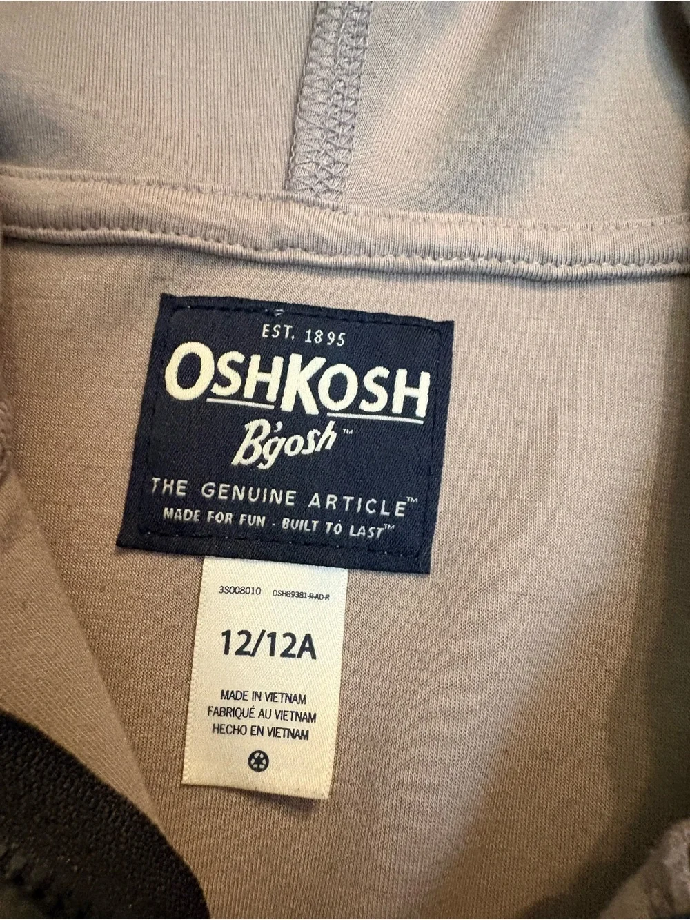 OshKosh B'gosh Light Gray Hoodie with Navy Logo Patch